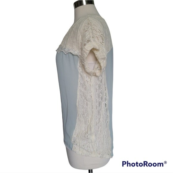 LUSH - Light Blue Silky Blouse W Lots of Lace - S - Picture 5 of 11